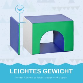 HOMCOM Zestaw miękkich klocków dla dzieci, Piankowe bloki, Kwadrat, Schody, Rampa, Sztuczna skóra, Wielokolorowy