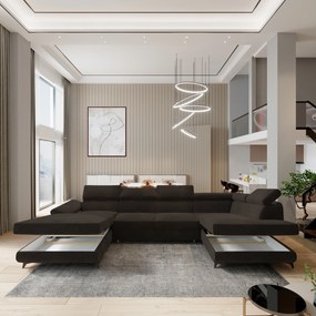 Masseno Narożnik RUBANO z funkcją spania i pojemnikiem na pościel Narozniki U, Rozkładana sofa - Brązowy, MONOLITH 29