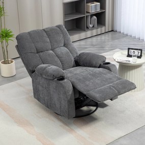 HOMCOM Fotel Relaksacyjny z Podnóżkiem, Fotel Leżący, Obrotowy, do 150 kg, Konstrukcja Stalowa, 88x96x108cm, Ciemnoszary | Aosom PL