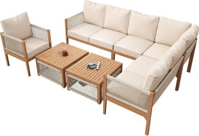 Zestaw mebli ogrodowych 7-8-osobowy - 240 x 184 x 64 cm - sofa + stół + fotel - poliester - beżowy