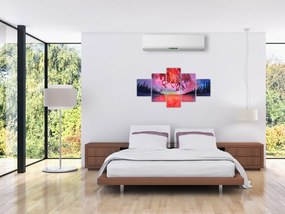 Obraz - Pojawienie się kosmicznych koni nad jeziorem, akwarela (125x70 cm)