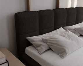 Emporius Kastilo łóżko dwuosobowe 160x200 z pojemnikiem, łóżko tapicerowane, stelaż, tkanina boucle, czarny (Anthology 19)