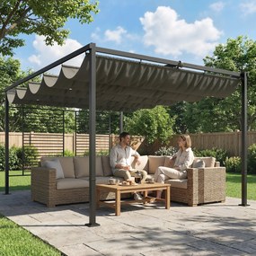 Outsunny Pergola 3,87 x 2,97 m z wysuwanym dachem, 2 panele prywatności, UV50+, ciemnoszara | Aosom PL