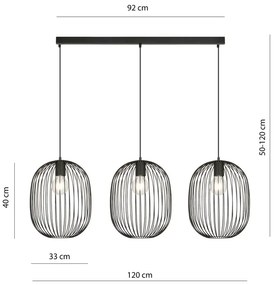 Czarna potrójna lampa wisząca w stylu loft - D127-Inez