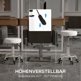 Vinsetto Taboret salonowy, regulowany wysokościowo, ekoskóra, do 110 kg, Ø42x50-64H cm, biały | Aosom PL
