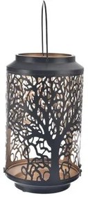 InDecor Świecznik metalowy Drzewo czarny, 12 x 12 x 18 cm, S