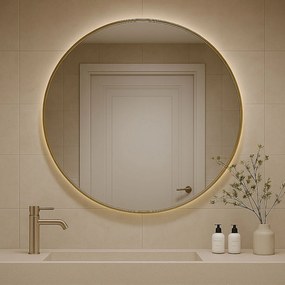 Lustro okrągłe podświetlane w złotej ramie VALO Slim LED Gold | Różne rozmiary