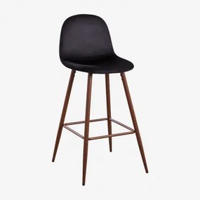Zestaw 2 Wysokich Stołków Z Aksamitu Glamm Negro & Ciemne Drewno & ↑75 Cm - Sklum