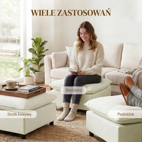 HOMCOM Puf nowoczesny z tkaniną i plastikowymi nogami, do salonu i sypialni, 75 cm, kremowobiały | Aosom PL