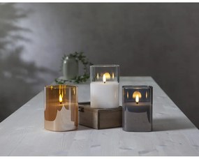 Szara woskowa świeca LED w szkle Star Trading Flamme, wys. 12,5 cm