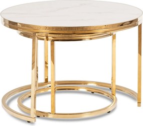Zestaw Stolików Kawowych ARON 70 cm/50 cm Biały Marmur/Złoty Glamour