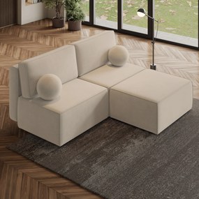 Masseno Narożnik VARNA z funkcją spania i pojemnikiem na pościel Narozniki L, Rozkładana sofa - Kremowy, MONOLITH 04