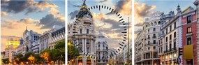 Obraz - Calle Gran Vía, Madryt, Hiszpania (z zegarem) (90x30 cm)