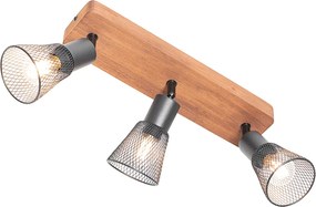 Industrialny reflektor czarny z drewnem 3-światła - Kristina