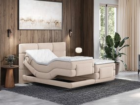 Zestaw boxspring pikowany zagłówek łóżka + stelaże z elektryczną funkcją relax + materac + nakładka na materac - 2 x 90 x 200 cm - beżowy - LODI PALACIO