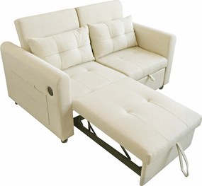 Kanapa 3 w 1 - Kanapa 2-osobowa - Regulowane oparcie - Z portem USB - Kieszenie w podłokietnikach + Poduszki - beżowa
