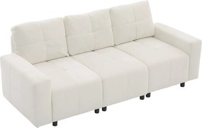 Kanapa 3-osobowa - Funkcja spania - Regulowane oparcie - Konstrukcja z litego drewna - Tkanina szynszyla - Kremowy