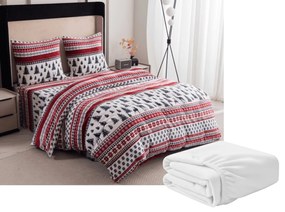 PrzytulneMieszkanie.pl PrzytulneMieszkanie.pl PrzytulneMieszkanie.pl Zestaw 2 sztuki pościeli z mikropluszu TWINKLE CHRISTMAS kolorowa + prześcieradło z mikropluszu SOFT 180x200 cm białe, podwójne łóżko