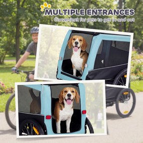 PawHut Składana przyczepka rowerowa z odblaskami, smyczą, dla średnich psów do 20 kg, 143 x 70 x 90 cm, jasnoniebieska | Aosom PL