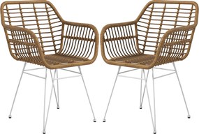 HOMCOM Zestaw 2 Krzesła Boho Kuchenne PE-Rattan Wymiary 56x60x79 cm Naturalny Biały | Aosom PL