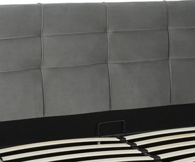 Łóżko Tapicerowane 140x200 cm TINGA ze Stelażem i Pojemnikiem Dwuosobowe Welurowe Ciemnoszare Skandynawskie