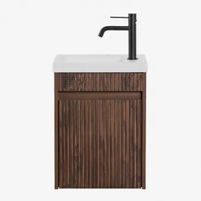 Zestaw Wiszących Mebli Łazienkowych Zintegrowany Z Umywalką Narek Ciemna Czerń & Bezlusterkowiec & Czarny Matowy - Sklum