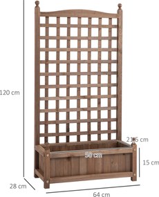 Outsunny Podwyższone Grządki z Trejażem do Roślin Pnących, Skrzynka na Kwiaty z Wspornikiem dla Winorośli, Drewno, Ciemnobrązowe, 64 x 28 x 120 cm