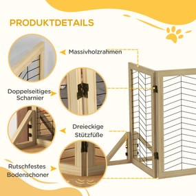 PawHut Brama dla psa, ochraniacz schodowy, panelowana, z drewna sosnowego, 375 cm x 44 cm x 70 cm, Naturalne