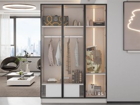 Witryna H 160 cm z oświetleniem LED - 3 szklane drzwi i 1 szuflada - Biała