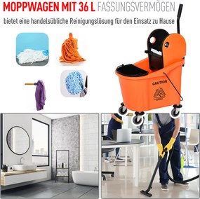 HOMCOM Wózek do sprzątania Wiadro na kółkach Wiadro do sprzątania Wózek do mycia podłóg z wyciskarką 36 litrów