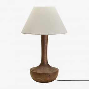 Lampa Stołowa Z Drewna Mango Sintra Ciemny Drewniany Uchwyt & Biały Ø40 Cm Menorca - Sklum