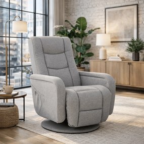 Fotel Rozkładany Obrotowy Masujący z Podnóżkiem SPIKE 2 Szary Nowoczesny