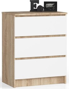 Komoda AKORD K60 Dąb Sonoma 60 cm 3 szuflady kolor Biały mat 60x40x77 cm