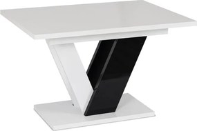 Zestaw Stół Prostokątny Rozkładany CLARK 120-160 cm Czarny/Biały Połysk i 4 Krzesła Tapicerowane do Salonu RICK Szare Welurowe