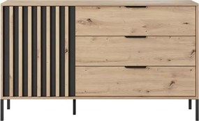 Komoda Ankara z lamelowym frontem i trzema szufladami w dekorze dąb artisan z antracytowymi akcentami