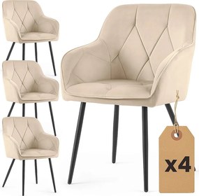 4x Welurowe krzesło tapicerowane pikowane Beżowe DIAMANTE Czarne nogi