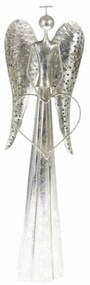 Świąteczna dekoracja metalowa LED Angel with heart srebrny, 17 x 58 cm