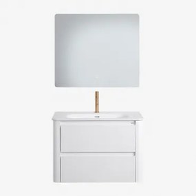 Zestaw Wiszących Mebli Łazienkowych Zintegrowany Z Umywalką Egerton Biała & Prostokątny Led I Przeciwmgielny - Sklum