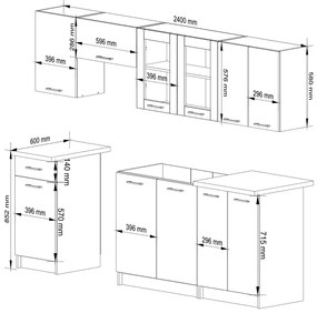 Zestaw mebli kuchennych z witryną beton  240 cm F3-P65