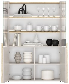 Witryna Amilio do salonu 100 cm - kaszmir / dąb olejowany / uchwyty dąb jasny