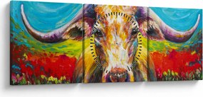 Obraz - Malowana krowa (z zegarem) (90x30 cm)