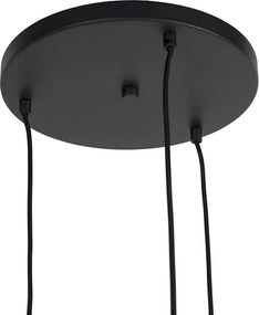 Lampa wisząca art deco czarna z przydymionym szkłem 3-światłowa - Pallon