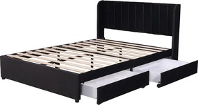 Łóżko 160x200cm z 2 szufladami - tapicerowane welurem - styl nowoczesny - Czarny