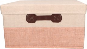 Organizer Tekstylny Różowy 38x28x18 cm Beżowy Pudełko z Pokrywą Dekoracyjny