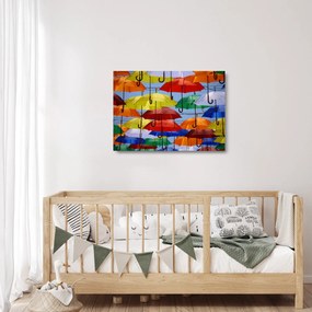 Obraz na szkle kolorowych parasoli (70x50 cm)
