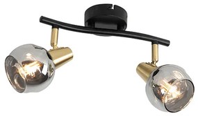 Plafon preto com latão e vidro fumê 2-luzes - VIDRO