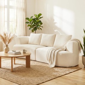 HOMCOM Sofa 3-osobowa, 260 cm sofa chenille z szerokim siedziskiem, sprężyny kieszeniowe, pianka o wysokiej gęstości, 3 poduszki, kremowa biel | Aosom PL