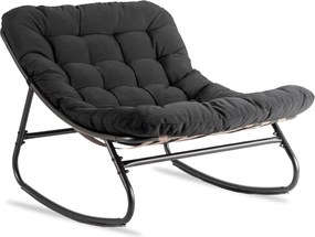 Bujany fotel na taras Aurora - bujak ogrodowy z pikowaną poduchą, czarny