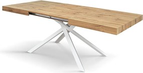 Drewniany stół, dębowe wykończenie, biała podstawa, rozkładany 140x90 - FORTE DEI MARMI