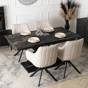 Stół Rozkładany Prostokątny IBIZA 160-240 cm Ceramiczny Czarny Marmur do Jadalni Nowoczesny